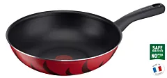 TEFAL مقلاة ووك 28 سم | Tempo Flame | ألومنيوم | 3.6 لتر | طلاء غير لاصق | مؤشر حرارة Thermo Signal | قاعدة توزيع الحرارة | صحي وآمن | صنع في فرنسا | أحمر | ضمان لمدة سنتين | C3041983