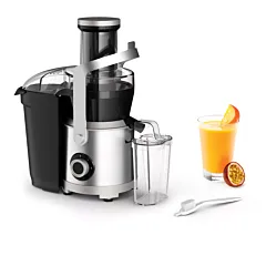 Moulinex Nutri XXL Juicer, Easy-to-Use Juice Extractor, XXL Feeding Tube, Full Fruit Insertion, Drip-Stop Protection, Aluminum Handle, 2 Speeds, 2.2 L Pulp Container, 0.8 L Juice Container, JU660D27