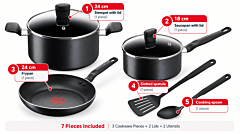 Cookware Set of 7 Pieces, Super Cook, Non-Stick with Thermo Signal, 2 Years Warranty, B459S784