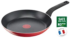 TEFAL مقلاة 26 سم | تنظيف سهل | ألومنيوم | طلاء غير لاصق | مؤشر حرارة Thermo Signal | قاعدة توزيع الحرارة | أواني طهي آمنة وصحية | صنع في فرنسا | أحمر | ضمان لمدة سنتين | B5720553