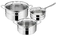 Jamie Oliver by Tefal Cook Smart Uncoated Stainless Steel 6-Piece Cookware Set | Riveted Stainless Steel Handles for Safe Grip | Easy Draining Lid | Measurement Indicator Inside the Pan | Suitable for All Hobs Including Induction | E311S674