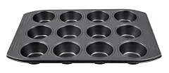 TEFAL Baking Mold | Easy Grip 12 Muffins 26.5x39.5cm | Carbon Steel | Easy Handling | Large Handles | Non-Stick Coating | Easy Release | Easy Cleaning | Dark Grey | 2 Years Warranty | J1625745