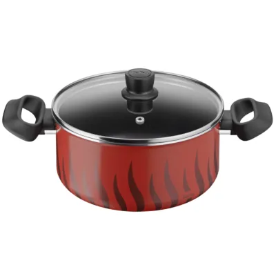 TEFAL قدر طبخ | Tempo Flame 22 سم كاسرول غير لاصق مع غطاء | أحمر | ألومنيوم | ضمان لمدة سنتين | C3044585