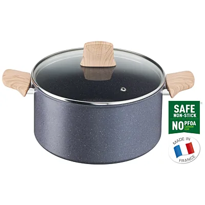 TEFAL قدر طبخ | Natural Force 24 سم | سهل التنظيف | طلاء Mineralia+ غير لاصق | معادن طبيعية | مؤشر Thermo-signal | طهي صحي | آمن | صنع في فرنسا | ضمان لمدة سنتين | G2664683