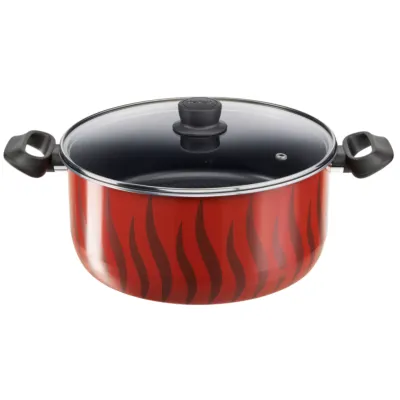 TEFAL قدر طبخ | Tempo Flame 28 سم كاسرول غير لاصق مع غطاء | أحمر | ألومنيوم | ضمان لمدة سنتين | C3045485