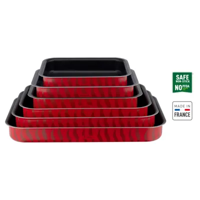 Tefal Les Spécialistes 6-Piece Set, Oven Dishes, , Non-Stick Coating, Aluminum, Heat Diffusion, Easy Cleaning, Red Bugatti