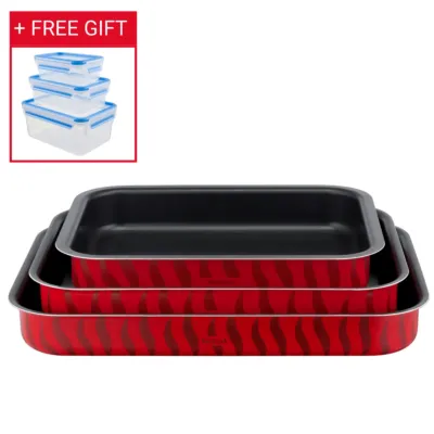 تيمبو فليم، طقم صواني فرن، 3 قطع، طلاء غير لاصق، J5715582 +حافظة طعام