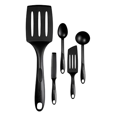 TEFAL Utensils | Bienvenue 5 pcs set | Spoon, Ladle, Angle Spatula, Pancake Spatula, Long Spatula | Heat Resistance | Non-scratching | Dishwasher-Safe |Made in France | 2 Years Warranty | K001A504 