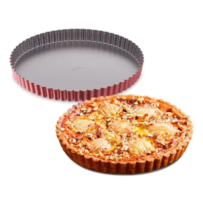 TEFAL Baking Mold | Delibake 28 cm Tart Pan | Red | Base That Converts Into Serving Plate | Perfect Release | High-Quality Carbon Steel Bakeware | Easy to Clean | 2 Years Warranty | J1641514