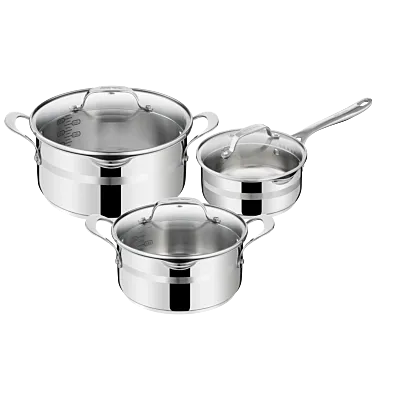 Jamie Oliver by Tefal Cook Smart Uncoated Stainless Steel 6-Piece Cookware Set | Riveted Stainless Steel Handles for Safe Grip | Easy Draining Lid | Measurement Indicator Inside the Pan | Suitable for All Hobs Including Induction | E311S674