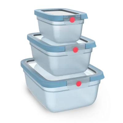 Tefal oneClick 3-Piece Space Saving Plus Food Storage Set | 0.75 L, 1.5 L & 3.0 L | One-Click Locking Lids | Leak-Proof | Nestable | Made in Germany | Blue | N1231410