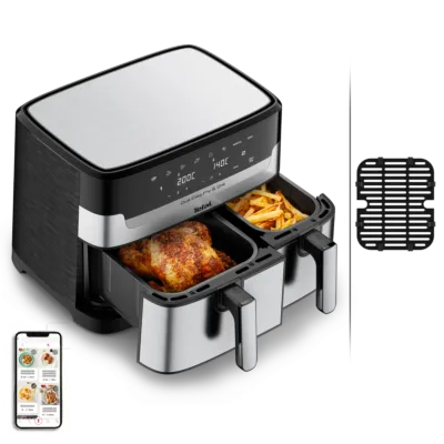 Tefal Dual Easy Fry & Grill Air Fryer | 8.3 L Dual Drawers | Air Fry & Grill | 8 Preset Programs | 2700 W | Stainless Steel | EY905D40
