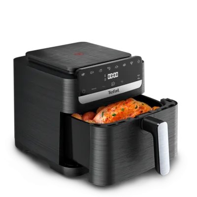Tefal Easy Fry Mega Compact Air Fryer | 7.5 L XL Capacity | Space-Saving Design | Touchscreen | 8 Preset Programs | Black | EY8618G0