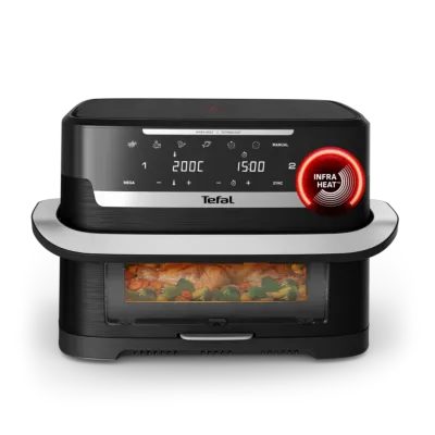 Ever Fry Dual Flex Air Fryer | 9 L GiantZone | FlexCook Dual Zone Divider | Infra Heat Technology | 11 Cooking Functions | 2700 W | Detachable Front Panel | Serves 8 | Black | EY9278G0