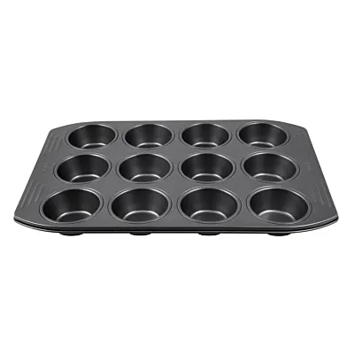 TEFAL Baking Mold | Easy Grip 12 Muffins 26.5x39.5cm | Carbon Steel | Easy Handling | Large Handles | Non-Stick Coating | Easy Release | Easy Cleaning | Dark Grey | 2 Years Warranty | J1625745