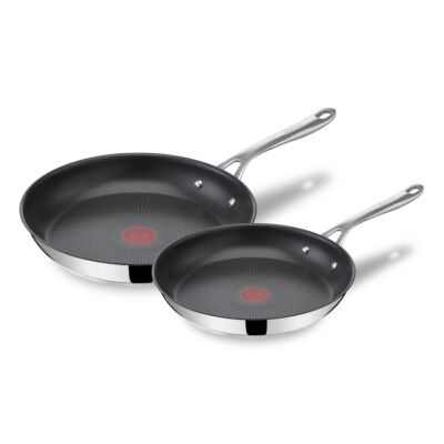 Jamie Oliver by Tefal Cook's Direct Stainless Steel 2-Piece Cookware Set | Frypans 24/28cm | Long-Lasting Non-Stick Coating | Precision Cooking Heat Indicator | Riveted Safe-Grip Handle | Suitable for All Hobs Including Induction | E304S244