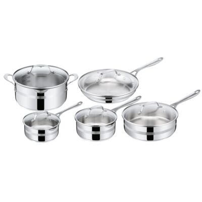 Jamie Oliver by Tefal Cook Smart Uncoated Stainless Steel 10-Piece Cookware Set | Riveted Handle | Induction Compatible & Oven-Safe | Uncoated for Perfect Searing | 90% Recycled Body | Recyclable | E311SA74