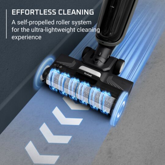 Tefal X-Clean 4 wet and dry cordless vacuum cleaner, which vacuums and washes hard floors in a single pass. 