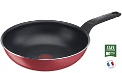 TEFAL مقلاة ووك 28 سم | تنظيف سهل | ألومنيوم | طلاء غير لاصق | مؤشر حرارة Thermo Signal | قاعدة توزيع الحرارة | أواني طهي آمنة وصحية | صنع في فرنسا | أحمر | ضمان لمدة سنتين | B5721953