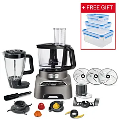 DoubleForce FP827 Food Processor with digital control panel and 10 attachments for 31 functions